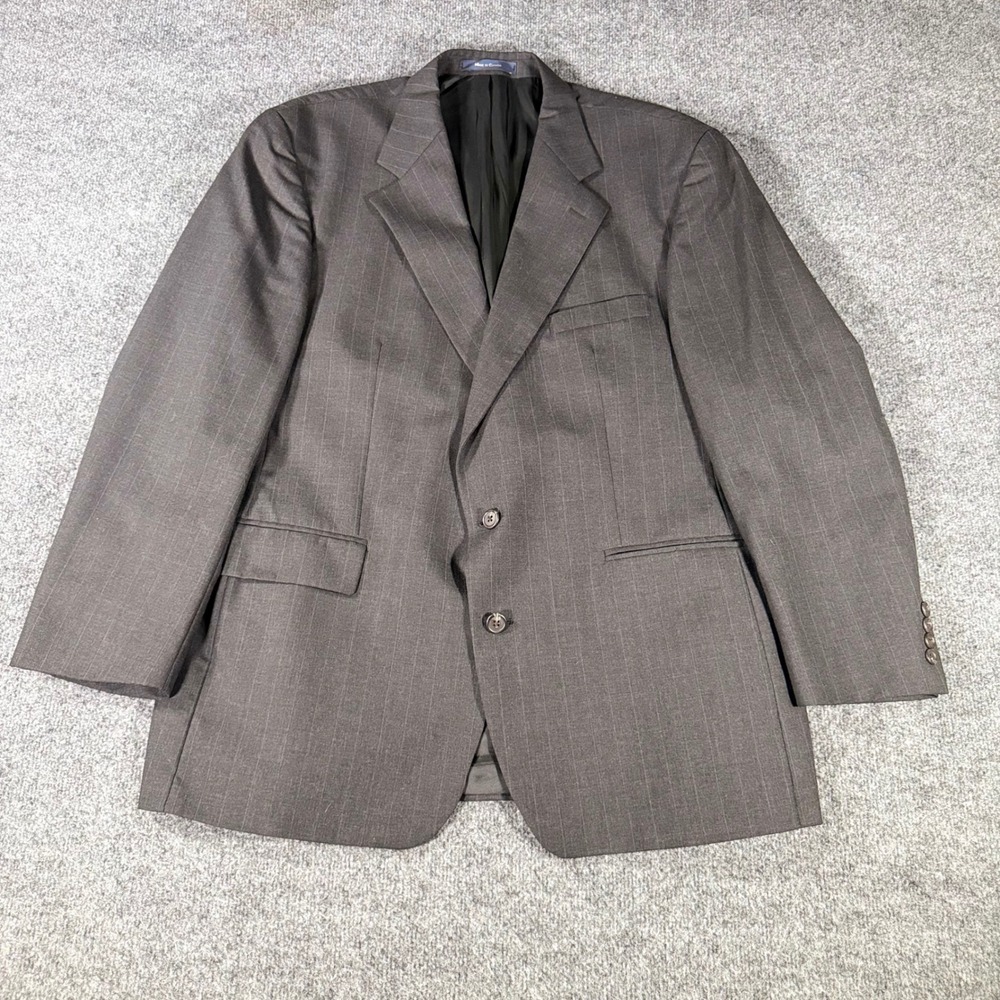 Chaps Ralph Lauren Pinstripe Blazer Sport Coat 46R Charcoal Gray Pure Wool Mens